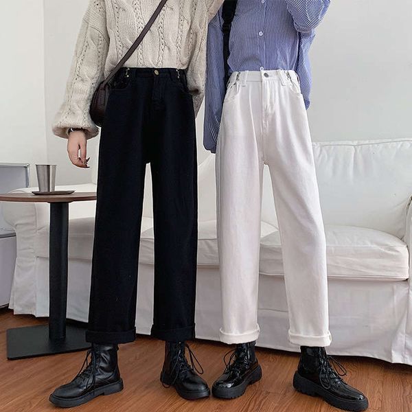 

high waisted jeans women's autumn winter loose wide leg pants look slim and versatile, Blue