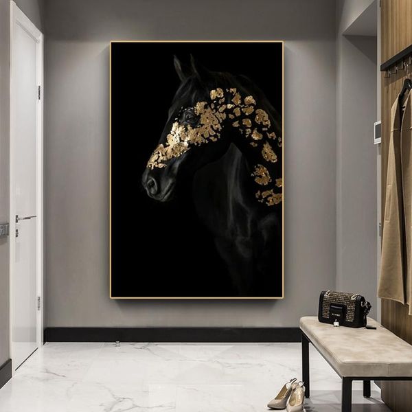

paintings canvas painting for living room black and gold horse poster creativity decoration light luxury animal print oil