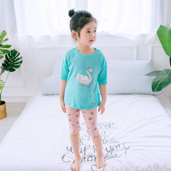 

clothing children's korean 2019 summer cloth new home suit cotton elastic pajamas bszl, Blue;red