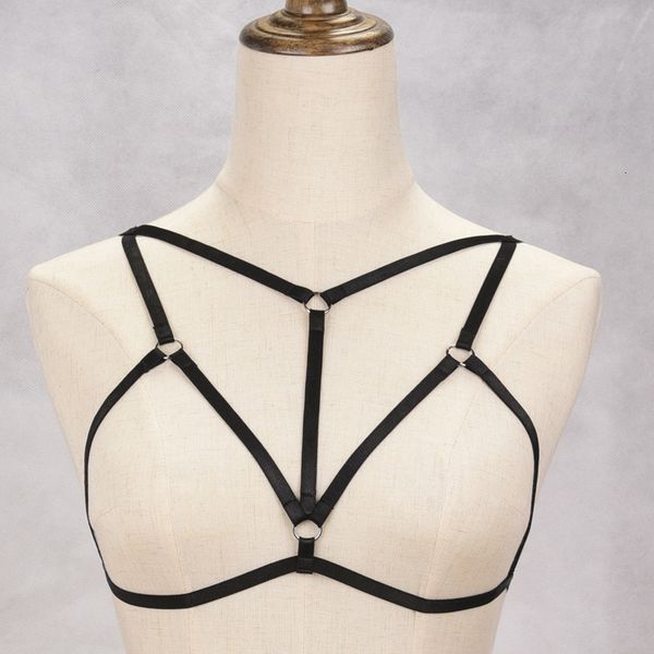 

women bandage open bra gothic body harness bondage lingerie garter strap underwear cage, Black;white