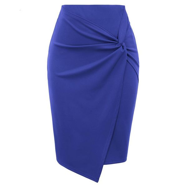 

women's skirts elegant solid color asymmetrical wrap front stretchy bodycon pencil skirt office lady workwear fashion knee skirt, Black