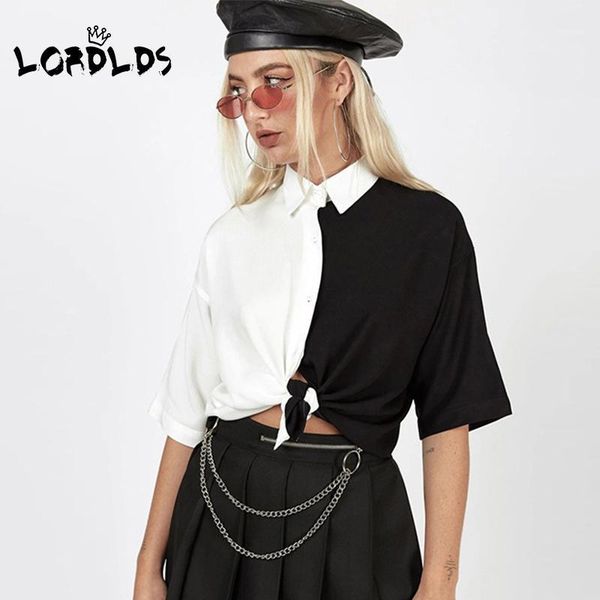 

lordlds women summer shirts cool fashion casual button turn-down black white color feminine short shirts streetwear1
