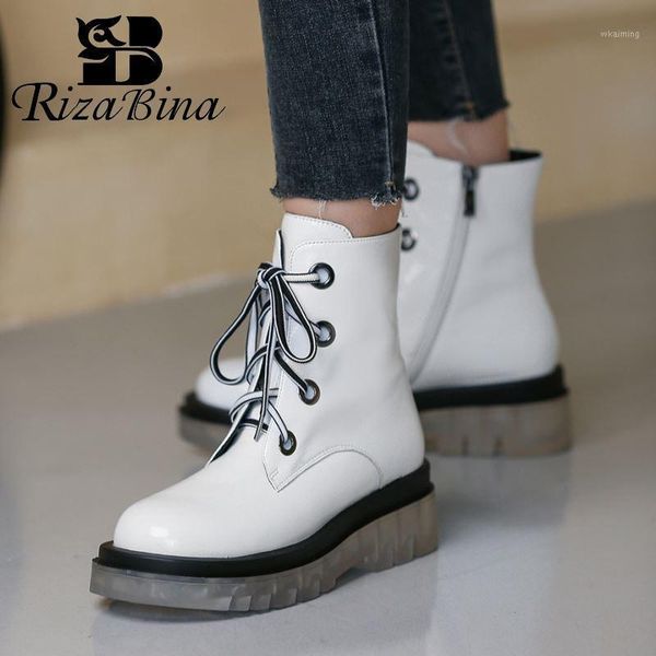 

boots rizabina real leather women ankle round toe cross strao shoes platform fashion party winter size 34-401, Black
