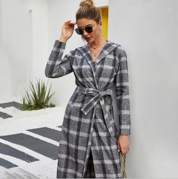 

autumn winter women's woolen long coat long sleeve warm plaid overcoat casual fashion elegant outwear jacket female1, Black