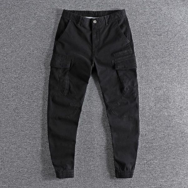 

2020 men's casual pants loose leggings fashionable slim fit versatile youth overalls cool trouser 0759, Black