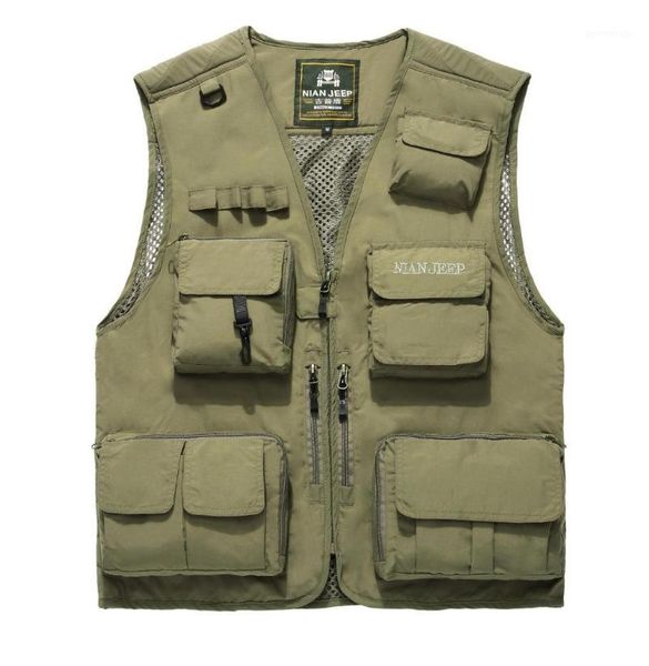 

men's vests summer men's outdoor multi-pocket mesh vest casual fishing coat1, Black;white