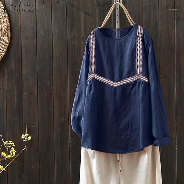 

2020 zanzea spring embroidery shirts vintage patchwork cotton blouse women casual long sleeve blusas female chemise tunic 1, White