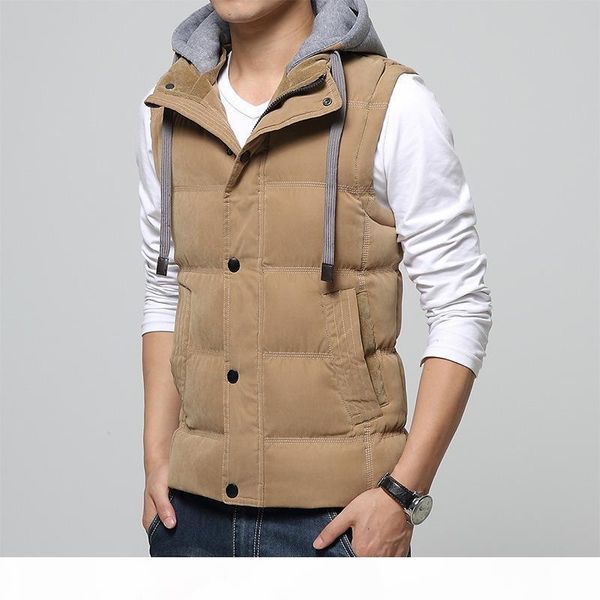 

m-4xl casual men vest men slim fit 2019 waistcoat hat detachable hooded winter warm windbreak khaki men vest t5190613, Black