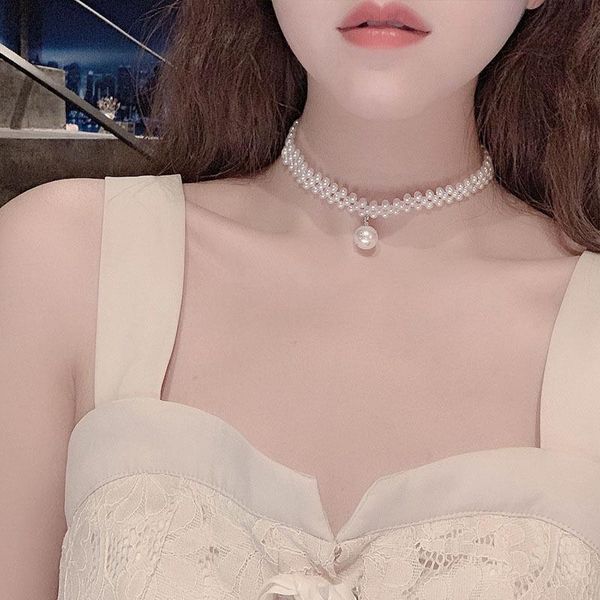 

korean imitation pearl choker necklaces for women pearl pendant necklaces 2020 fashion jewelry collar, Golden;silver