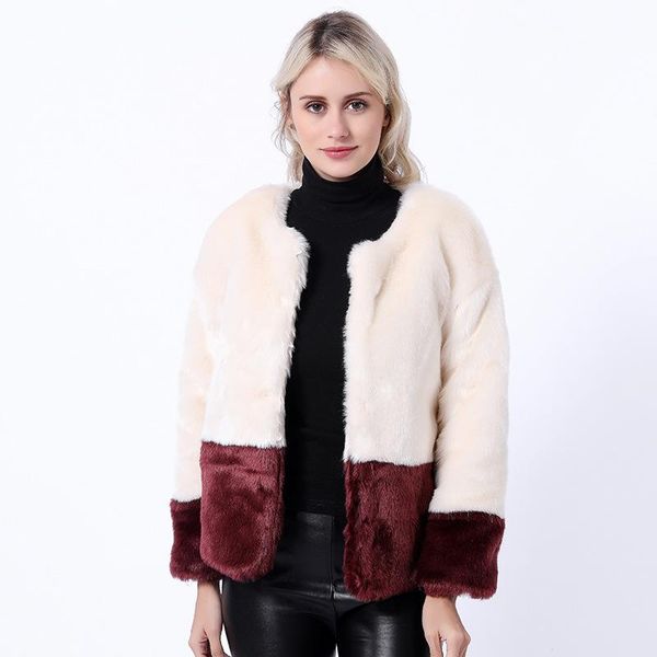 

women's fur & faux patchwork color furry soft short coat long sleeve black cardigan korean style female streetwear plus size 3xl