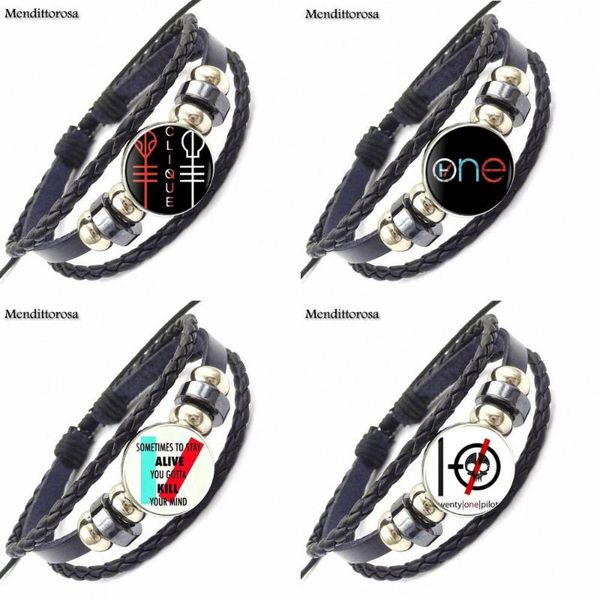 

ej glaze for women kids steam punk jewelry with glass cabochon black leather bracelet bangle twenty one pilots music band, Golden;silver