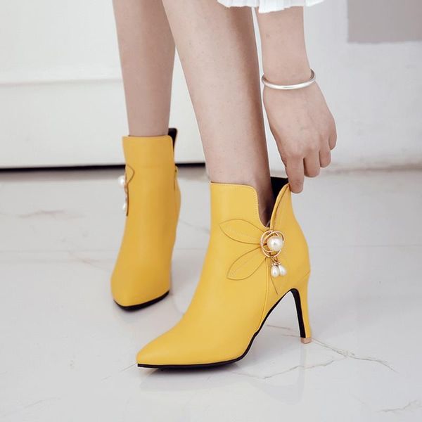 

women pure color all-match high heel shoes short pearl inlay solid color zipper shoes fashion banquet women's high heels#, Black