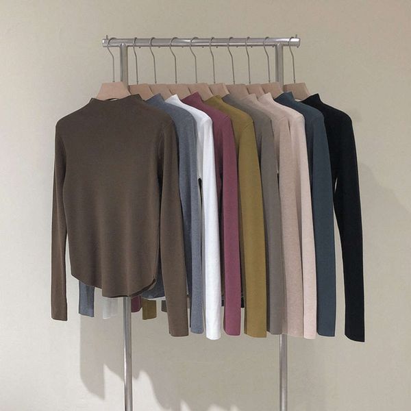 

irregular dign fashionable half high neck knitted bottomed for women in autumn and winter of 20 with slim fit sweater 1889, White;black