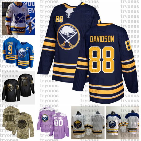 

2021 reverse retro customize #88 brandon davidson buffalo sabres jerseys golden edition camo veterans day fights cancer hockey jersey, Black;red