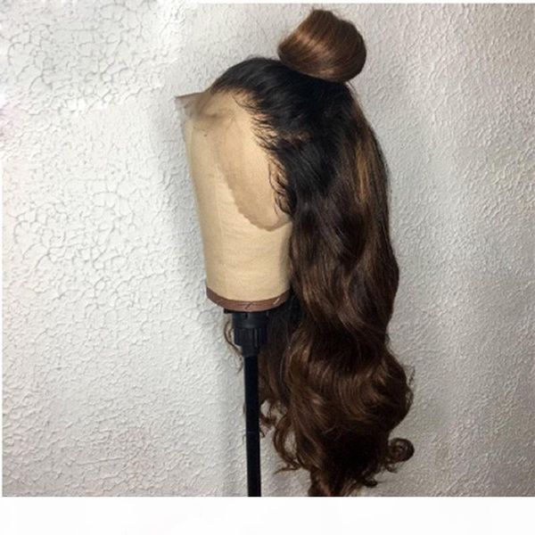

black root brown hair 13x4 6 lace part wig 26 inch malaysia human hair wig for black women with baby, Black;brown