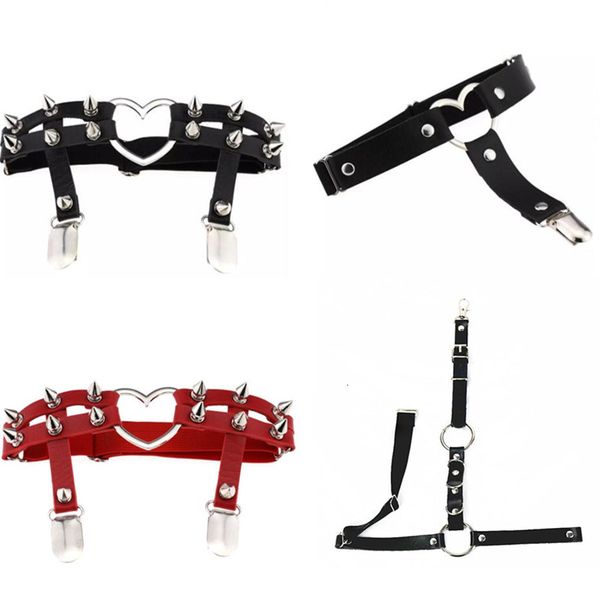 

female women harajuku elastic leather leg ring garter belt punk tight suspender punk strap leg ring garter bondage gothic, Black;white