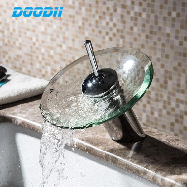 

bathroom sink faucets faucet waterfall basin mixer tap stainless steel and cold glass edge with water inlet pipe torneira