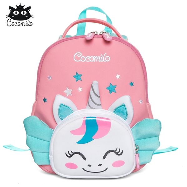 Cocomilo 3D Cartoon Unicorn Kids School Bag Kawaii Soft Pink Unicorn Cute Kindergarten Zaino Toddler Baby Bag Regalo per bambini LJ201029