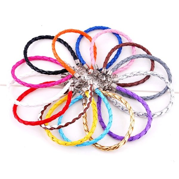 

925 shipping 50pcs/lot braided european silver jewelry leather beads bracelets fit gift mix colors 120pcs