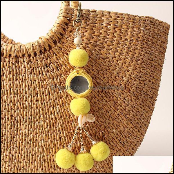 

keychains fashion accessories 1pc mini fluffy ball key chain cute boho yellow pompom keychain women car bag keyring e2271 drop delivery 2021, Silver