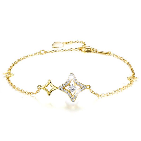 

stylever real 925 sterling silver 5a cubic zirconia 18k gold lucky star bracelets for women and teen girls gift fashion jewelry, Black