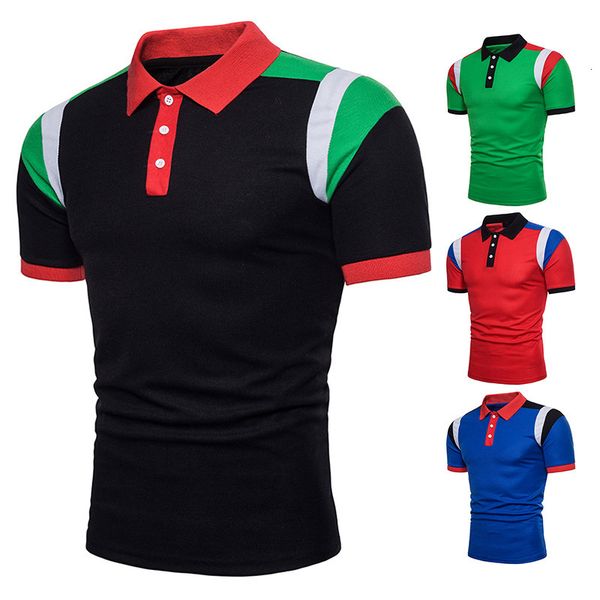 

new men's fashion color matching summer short sleeve polo shirt, White;black