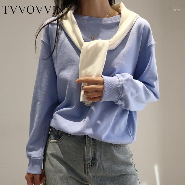 

tvvovvin full sleeve solid color sweatshirt women's fashionable loose all-match round neck k9xd1, Black