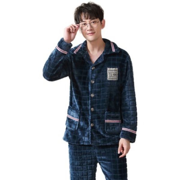 

winter thick men pajamas sets coral fleece sleep lounge and bottom boys flannel pajamas warm sleepwear thermal pijama mujer q1216, Black;white