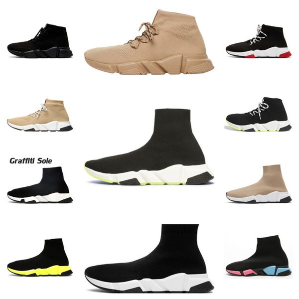 

2020 desinger sock sport shoes womens mens flat casual shoes tripler vintage graffiti sneakers socks boots designer platform trainers s20, Black