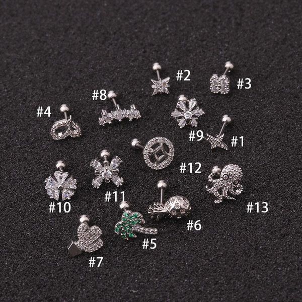 

1pc stainless steel crystal zircon star flower ear barbell daith tragus cartilage helix rook piercing jewelry stud earring h wmtzfy, Black