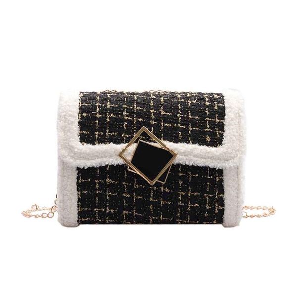 

cross body crossbody bag for women 2021 fashion lamb like fabric shoulder female lattice handbags purses with handle bolso mujer