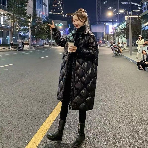 

down cotton-padded clothes women's long 2020 winter new small cotton-padded jacket overknee jacket, Black