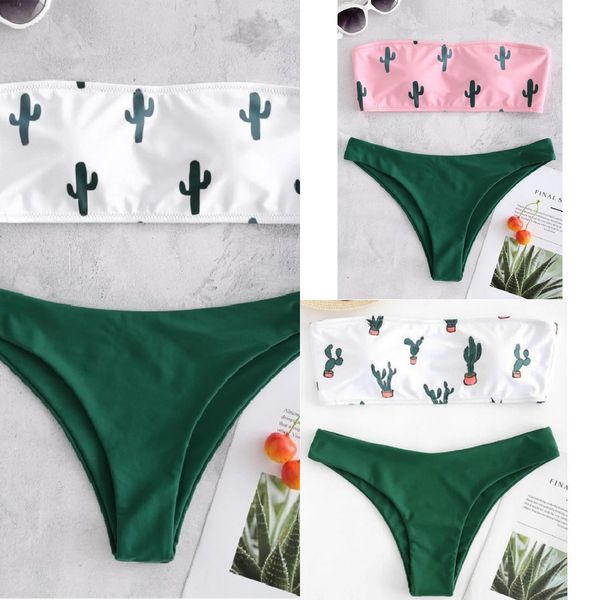 

women's swimming suit bikini swimsuit 2019 swimwear two piece cactus print split bikinis beachwear y1120, White;black