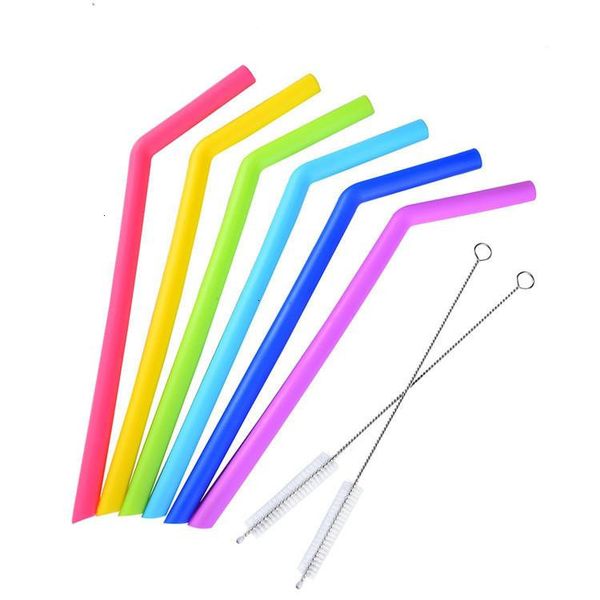 

food grade straight silicone for 25cm cups bent sets 6 straws with 2 brushes drinking starws