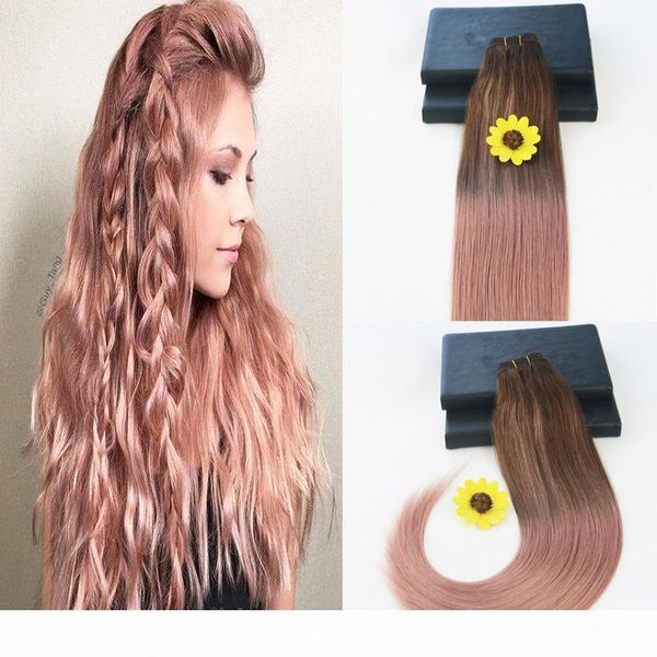 

human hair bundles highlights ombre dark brown #3#rose gold balayage silk straight 14-24inch brazilian virgin human hair wefts extensions, Black