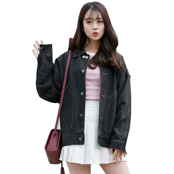 

vintage large size women denim autumn oversize jeans jacket casual femme harajuku woman jackets black loose coat outerwear coats1, Black;brown