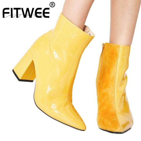 

boots fitwee plus size 35-48 ankle strange style heel square toe high shoes back zipper outdoor short, Black