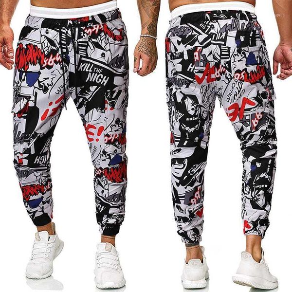 

pants men eu size autumn/winter new men's fashion graffiti print casual wear cargo pants1, Black