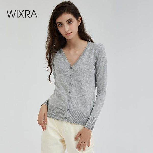 

wixra women solid knitted cardigan sweater autumn winter basic casual v-neck long sleeve crochet knit sweater coat female, White