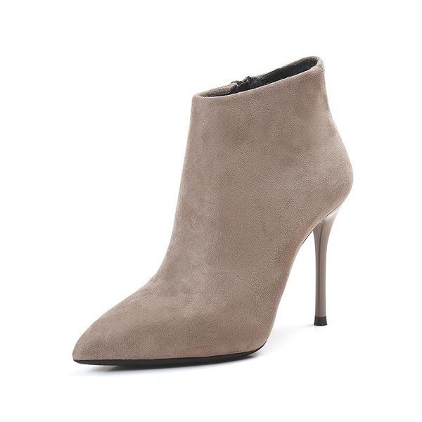 

boots 2021 women's high heels suede shoes woman pointed toe side zipper solid color fashion winter size 34-39, Black