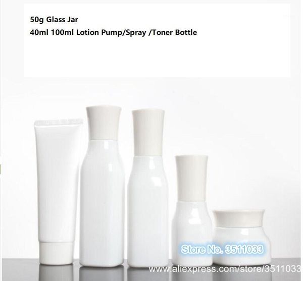 

packing bottles 50g white glass cream jar face bottle lotion pump square empty cosmetic spray toner 40ml 100ml1