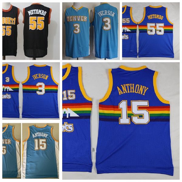 

mens dikembe 55 mutombo allen 3 iverson carmelo 15 anthony hardwoods classic basketball jersey floral 01, Black;red
