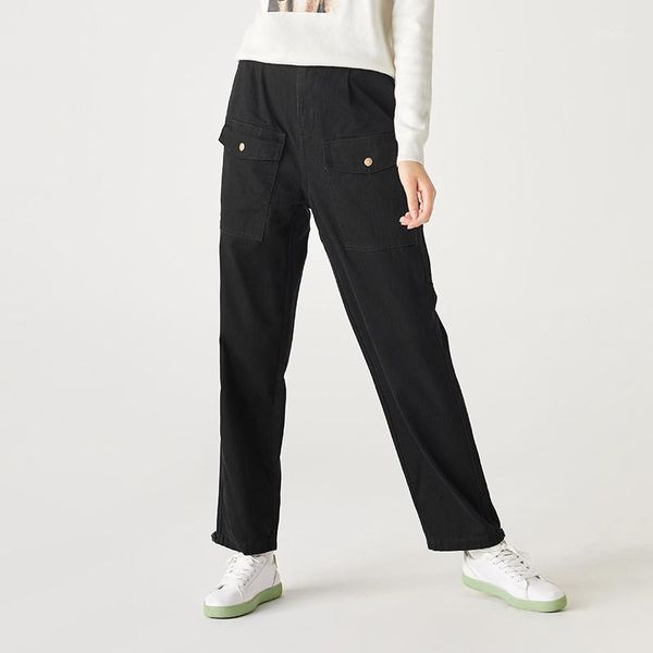 

semir casual trousers women overalls trendy ladies comfortable trousers loose high waist slim black pants for female1, Black;white