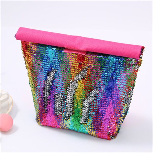 

wholesale keep fresh food snack bento bag collapsible color mermaid sequins aluminum film lunch box bags picnic pack 12hh h1
