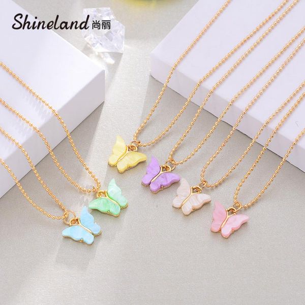 

chains shineland bohemian candy color acrylic butterfly pendant necklaces for women cute clavicle chian fashion jewelry gifts, Silver