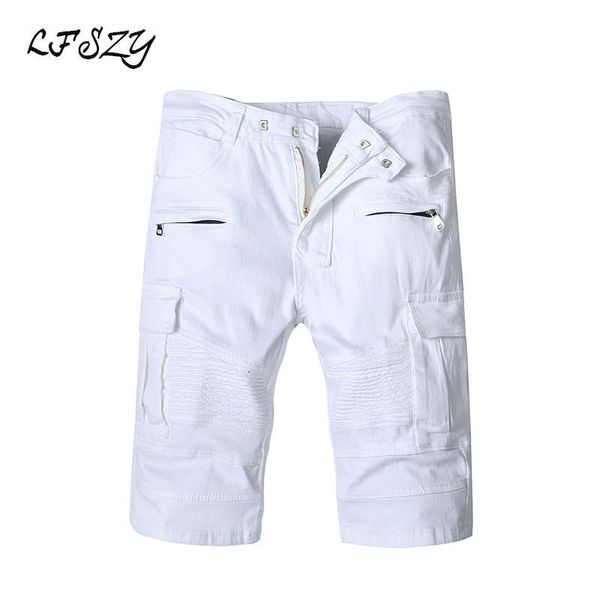 

men's shorts 2021 modis white pleated slim stretch denim large pocket straight five biker jeans more size xl, White;black