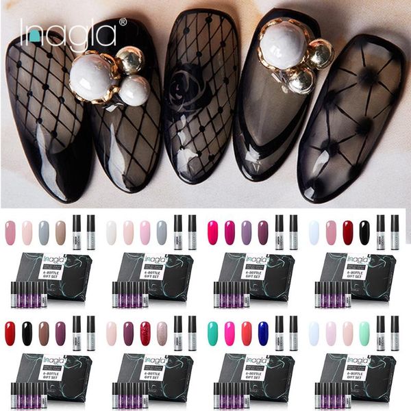 

inagla set for manicure nail kit set gel varnish 4 color gel+base and coat uv gel polish varnish nail polish, Red;pink