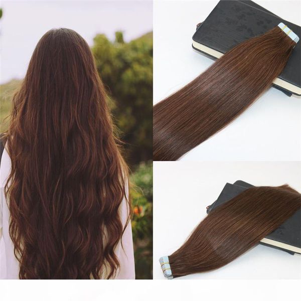 

tape in extensions human hair #4 dark brown 100% skin weft invisible hair extensions double drawn seamless virgin tape on extensions, Black