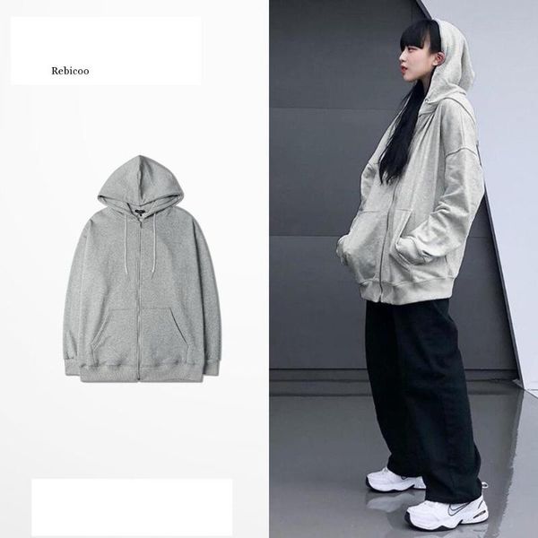 

women's hoodies & sweatshirts kpop oversized sweatshirt cotton zip up hoody loose harajuku black grey fall hoodie teenagers clothes w