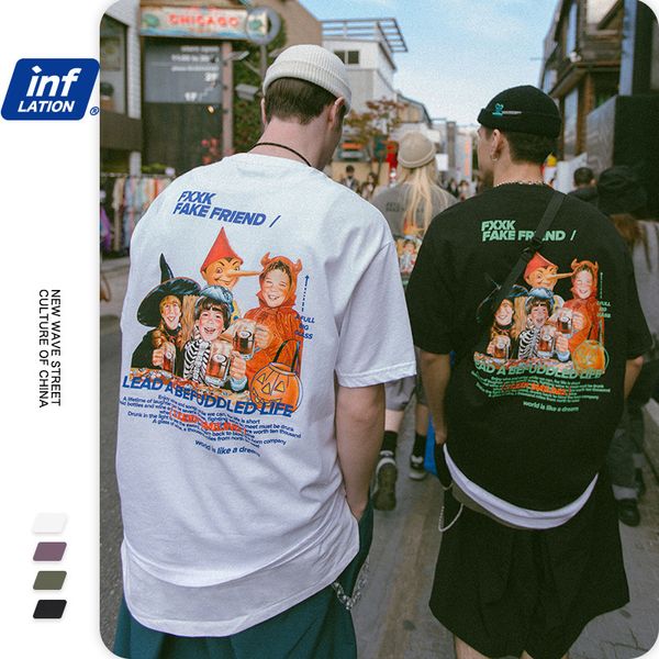 

inf men's clothing - 2020 spring new fashion brand funny cartoon personalized printing loose short sleeve t-shirt for men, White